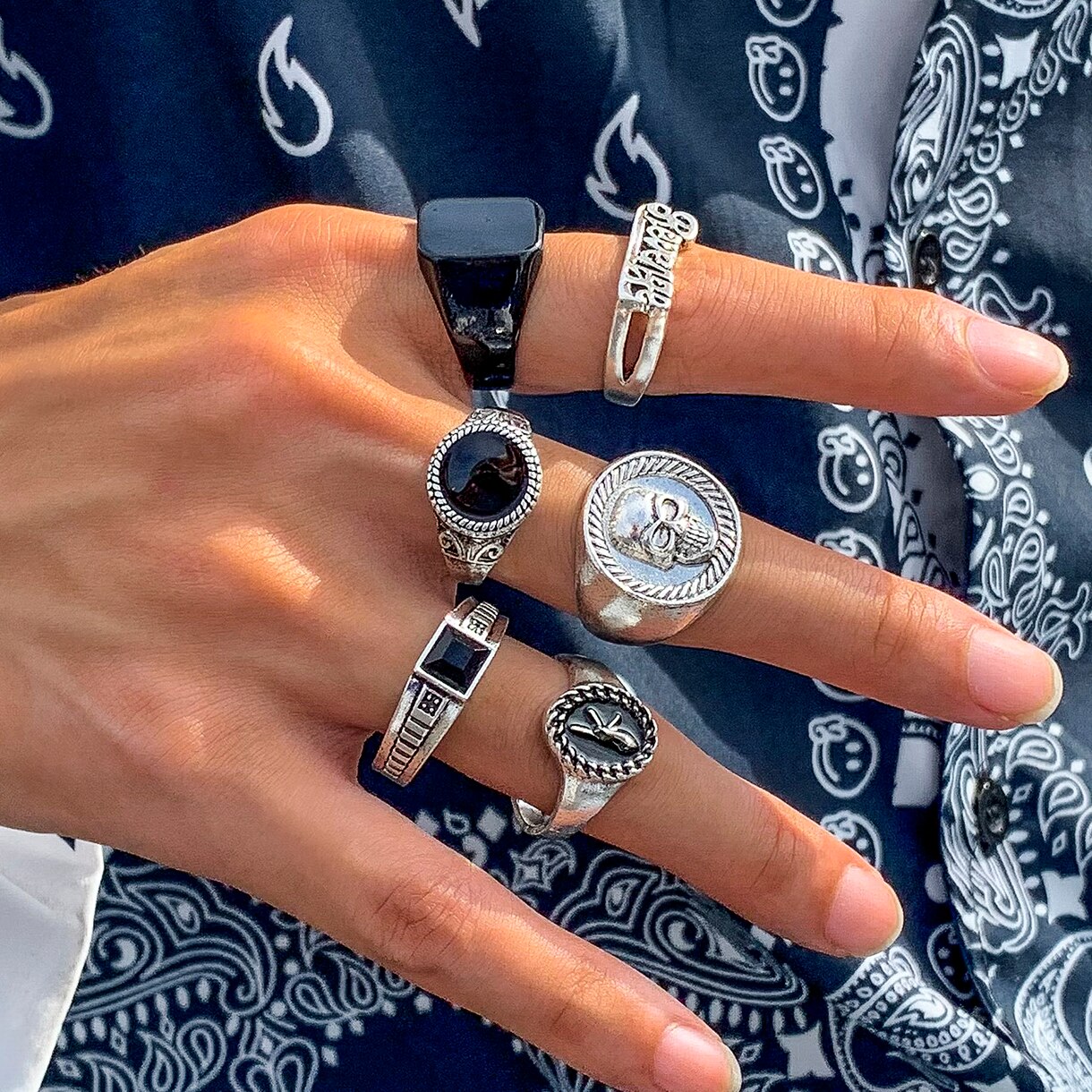 Vintage Punk Knuckle Rings Set - Conjunto vintage de anéis de esqueleto