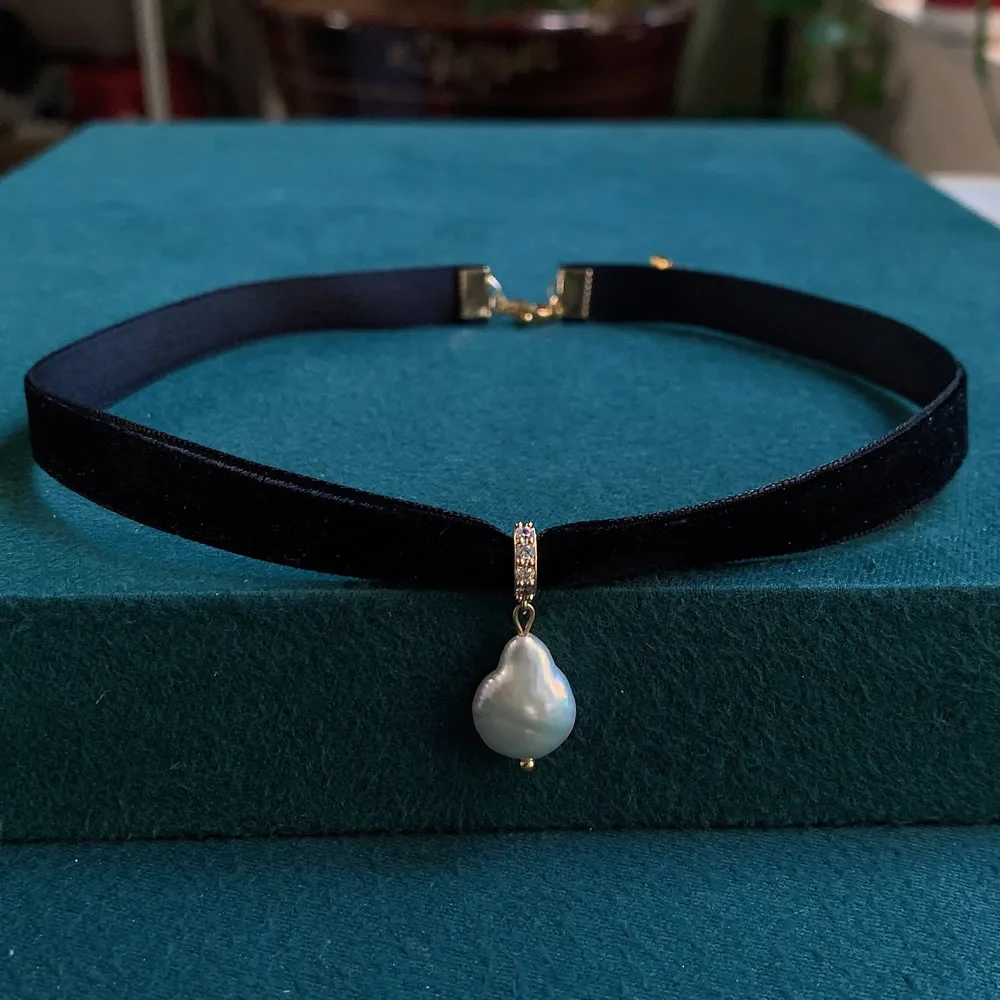 Pearl Choker Necklace Vintage - Gargantilha de fita veludo preta para