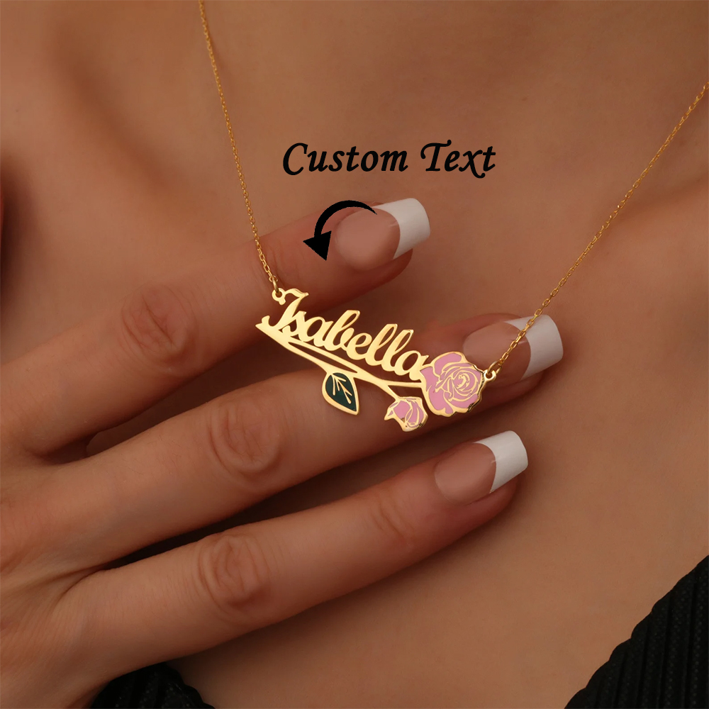 Custom Name Necklace Stainless Steel - Colar personalizado com nome e flor