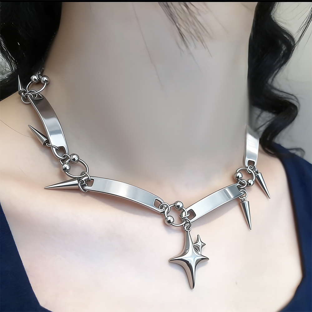 Goth Punk Spike Choker - Colar Choker Y2K com Estrelas e