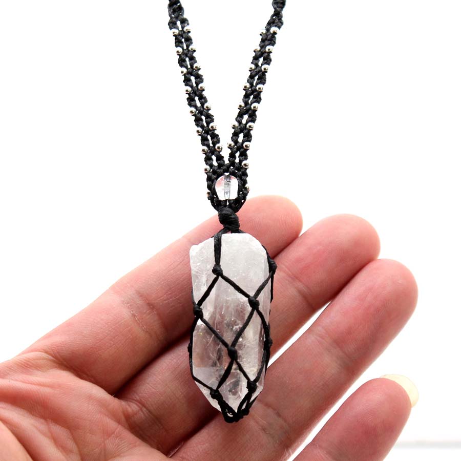 Crystal Pendant Necklace Natural Stone - Cristal de quartzo macrame trançado pedra