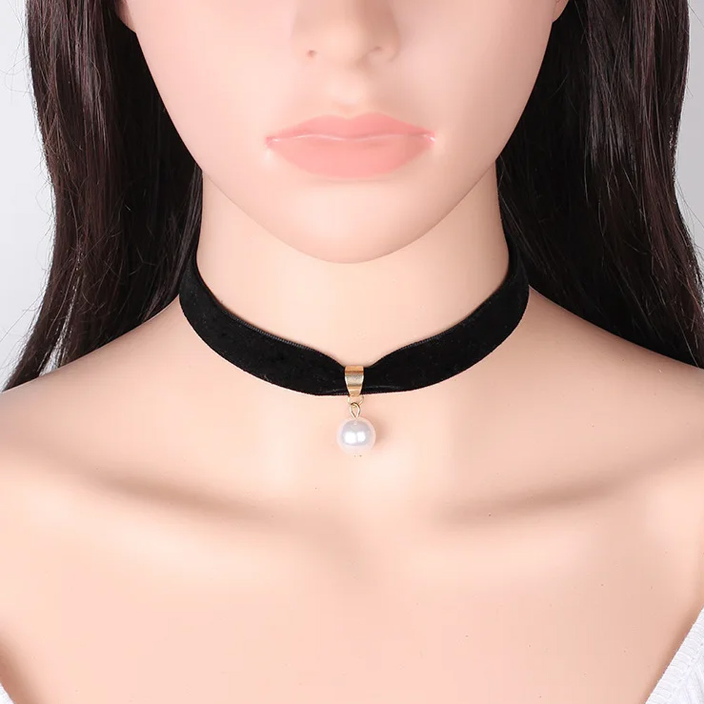Pearl Choker Necklace Vintage - Colar Choker Vintage Simples com Pérolas,