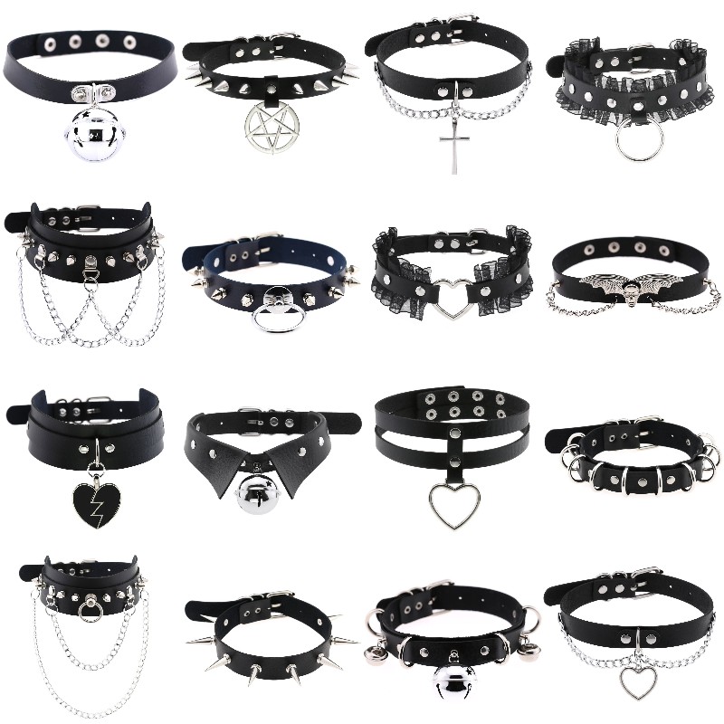 Goth Punk Spike Choker - Moda punk pico rebite couro feminino