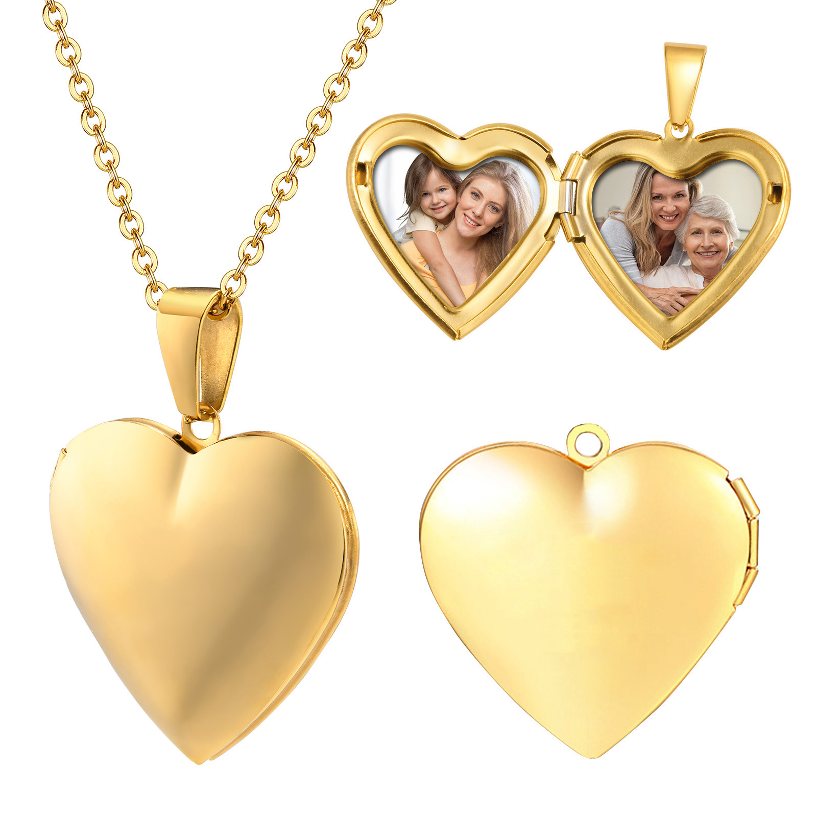 Heart Locket Necklace Photo - Jóias de aço inoxidável coração medalhão
