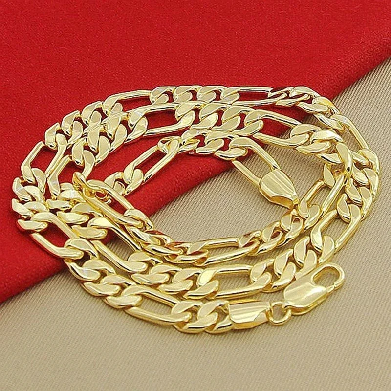 925 Sterling Silver Chain Necklace Men - 925 prata esterlina 18k ouro colar