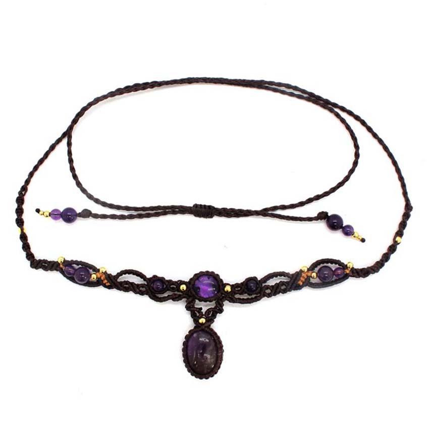 Crystal Pendant Necklace Natural Stone - Cristal trançado macrame pedra pingente colar