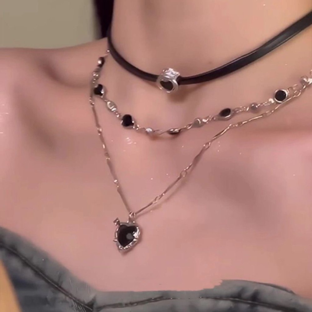 Layered Pendant Necklace Aesthetic - Y2k gótico amor coração pingente colar