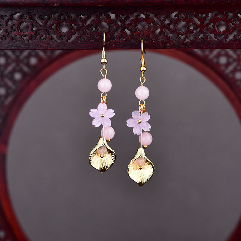 Earrings - Rosa natural jade flor brincos presentes