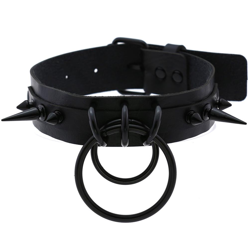 Goth Punk Spike Choker - Gargantilha de couro preto cravado para