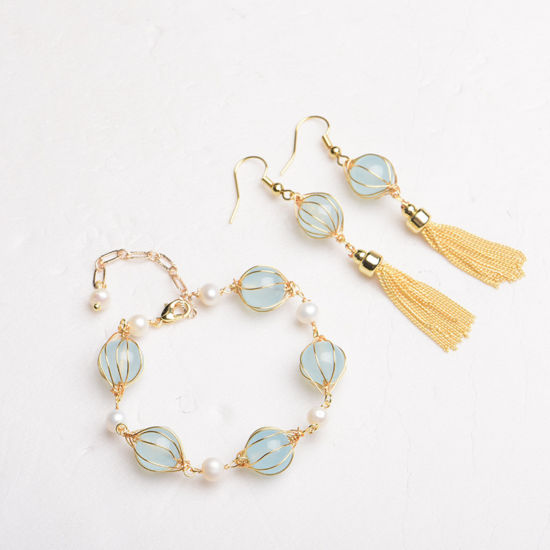 Earrings - Azul natural jade grânulo brincos acessórios