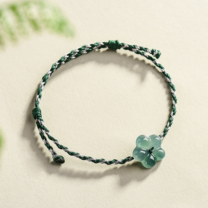 Bracelets - Pulseira de Jadeíta Birmanesa com Flor,