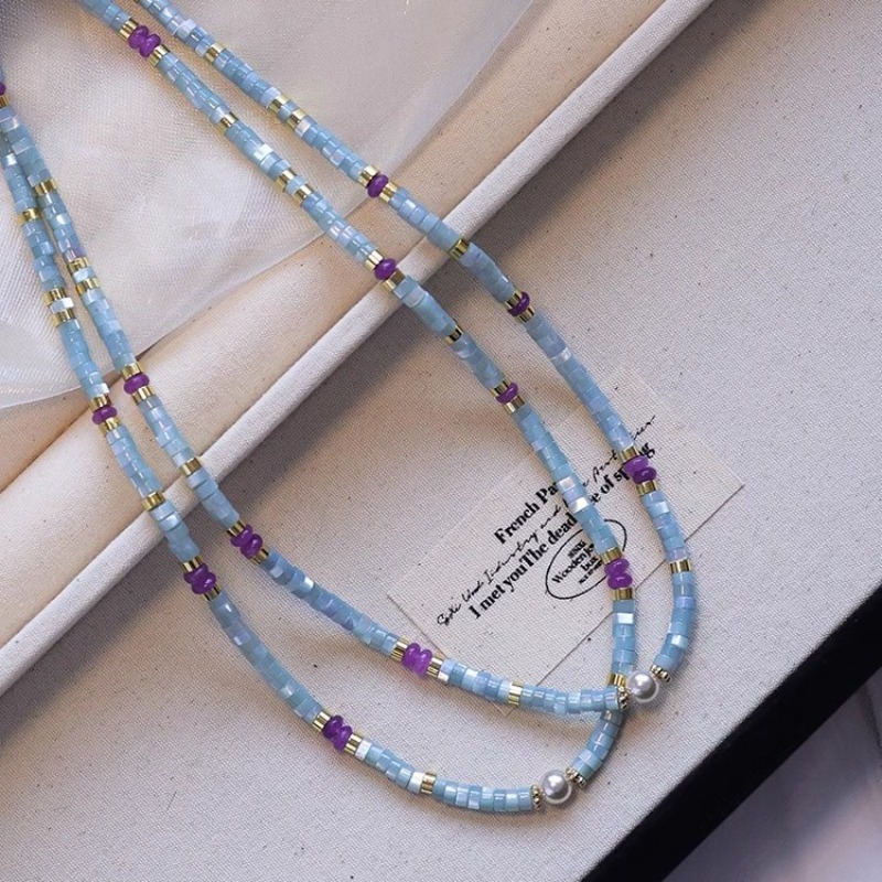 Pearl Choker Necklace Vintage - Colares de Contas de Cristal Roxo