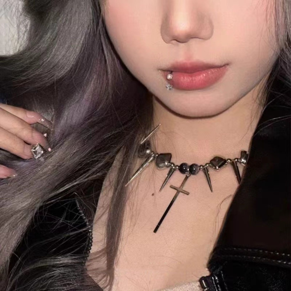 Goth Punk Spike Choker - Colar Choker Y2K Subcultura com Espinhos,