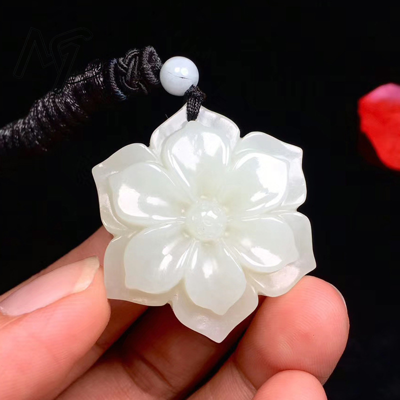 Necklaces - Natural chinês branco jade pentagonal flor