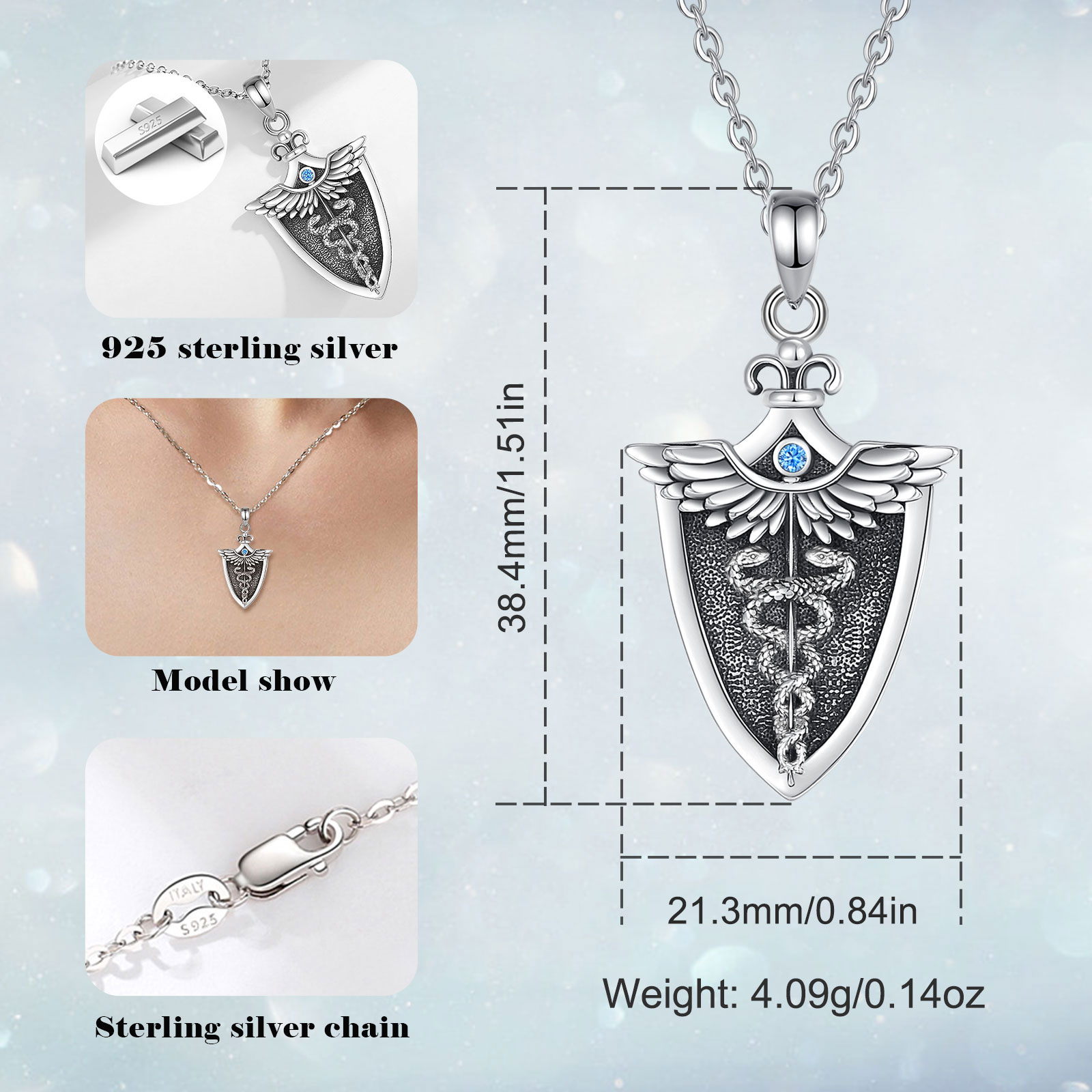 Eudora Double Snake Wing Colar - 925 Sterling Silver Chain Necklace Men avaliação e preço
