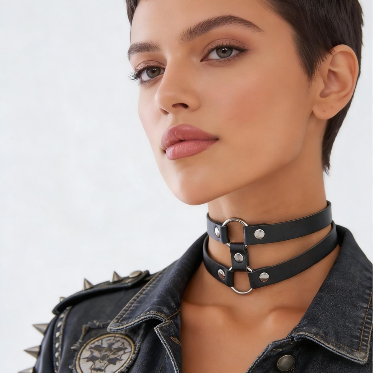 Colar Choker de Couro PU com S - Goth Punk Spike Choker avaliação e preço