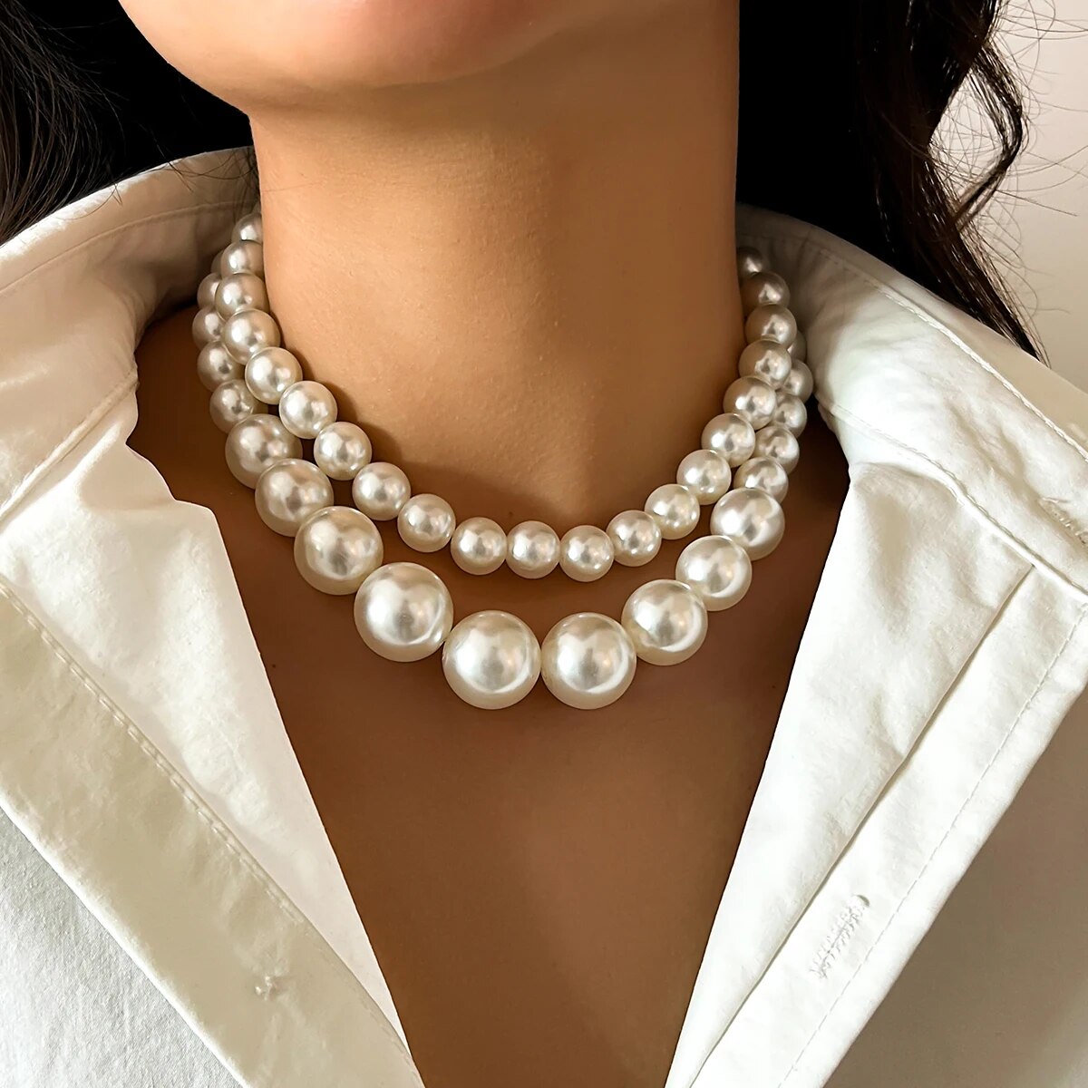 2 pçs/set exagerado grande imi - Pearl Choker Necklace Vintage avaliação e preço