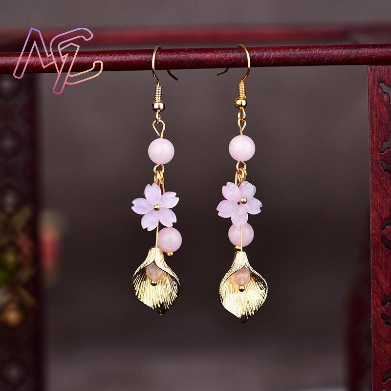 Rosa natural jade flor brincos - Earrings avaliação e preço