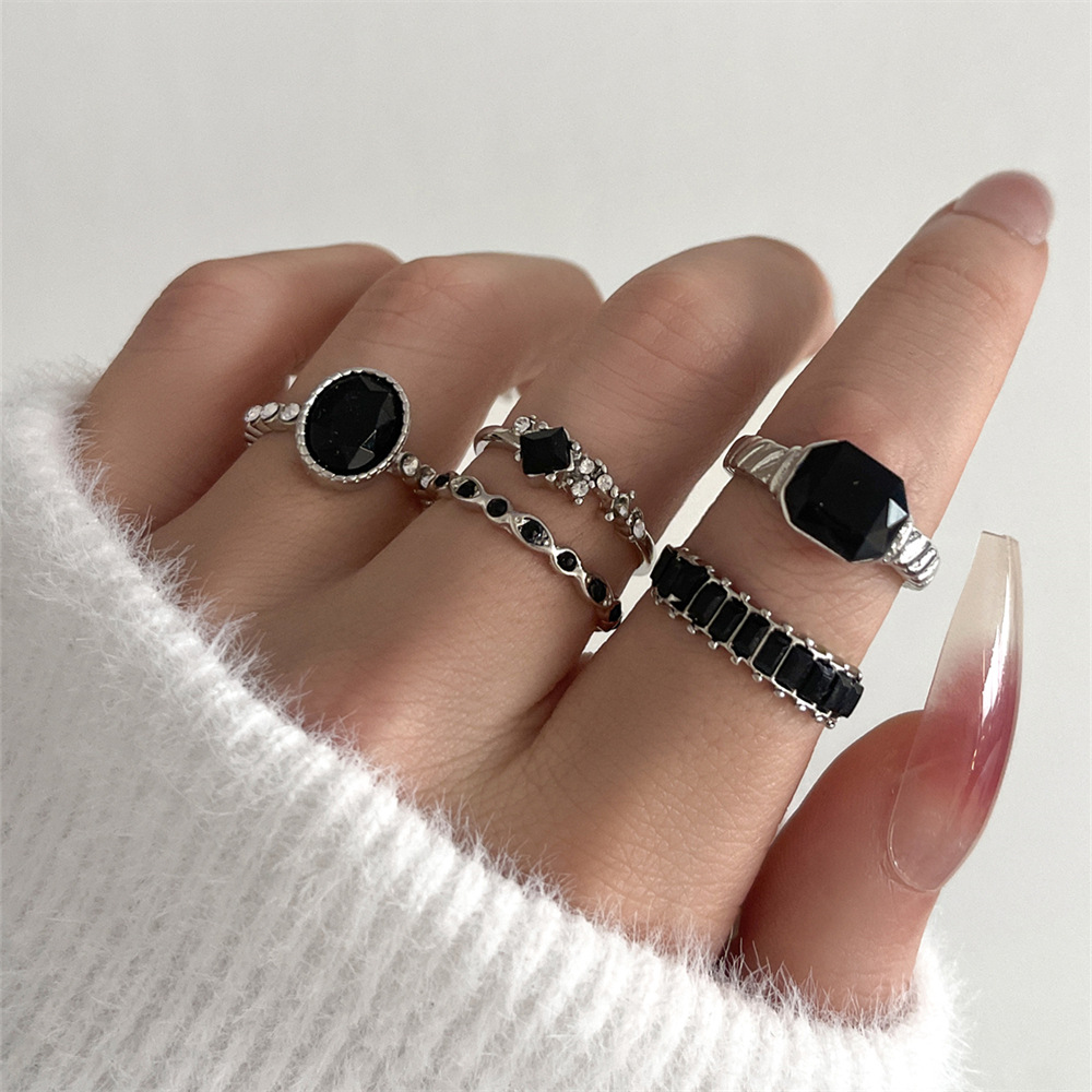 Retro preto cristal pedra anel - Vintage Punk Knuckle Rings Set avaliação e preço