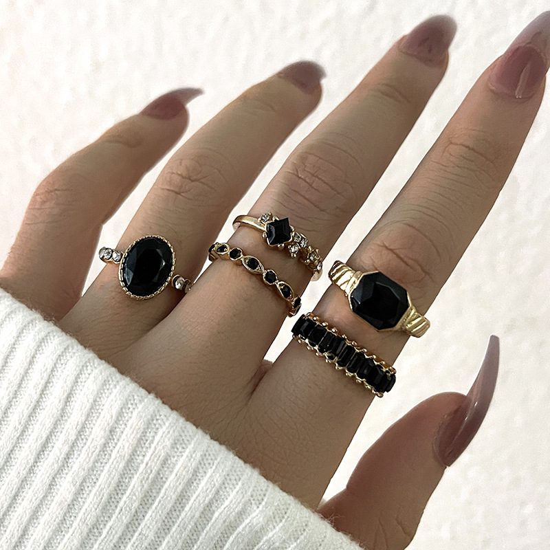 Retro preto cristal pedra anel - Vintage Punk Knuckle Rings Set avaliação e preço