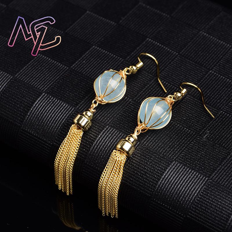 Azul natural jade grânulo brin - Earrings avaliação e preço
