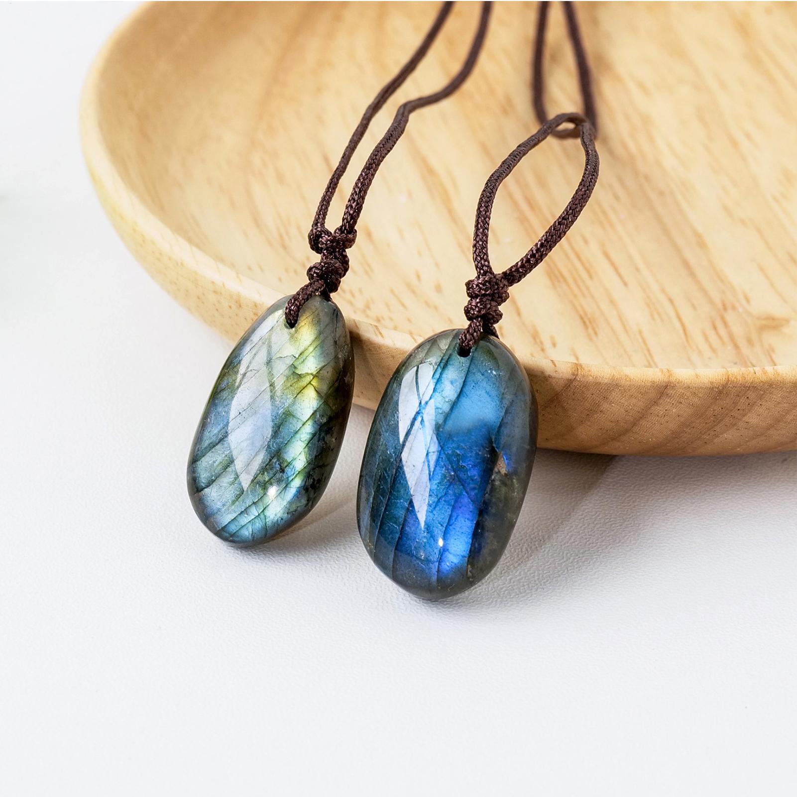 Natural labradorite pingente c - Crystal Pendant Necklace Natural Stone avaliação e preço