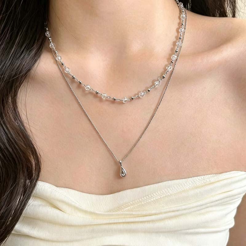 Novo colar de cristal transpar - Layered Pendant Necklace Aesthetic avaliação e preço