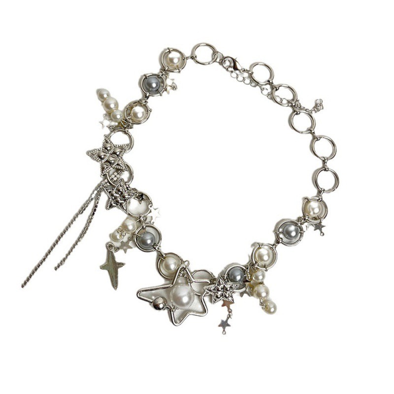 Y2k jóias pérola emenda estrel - Pearl Choker Necklace Vintage avaliação e preço