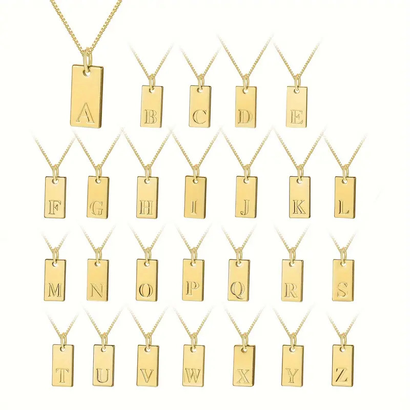 Pequeno quadrado 26 letras ini - Initial Letter Necklace 18K Gold avaliação e preço